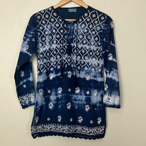 Letarte Indigo and White Patterned Tunic